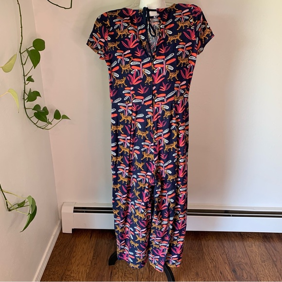 ModCloth Bold Notion Navy Jungle Cat Wide-leg Jumpsuit Size M - Picture 2 of 10
